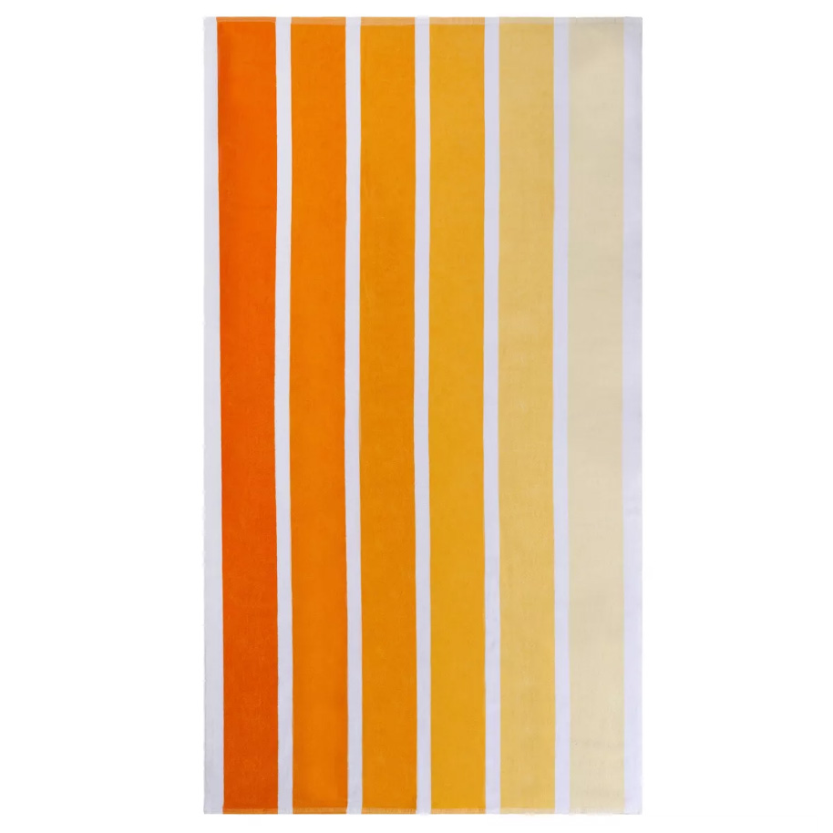 Faded Stripes Cotton Velour Quick-Dry Oversized Beach Towel by Blue Nile Mills in yellow and white