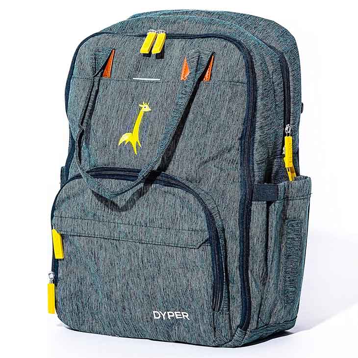 Grey diaper backpack with Giraffe logo