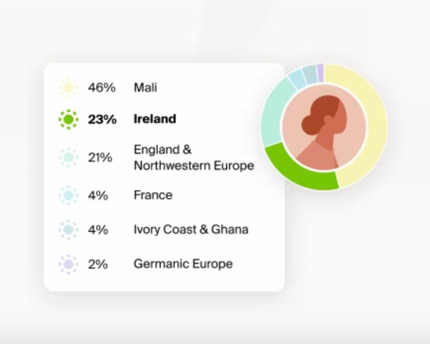 graphic showing ancestry.com ethnicity breakdown