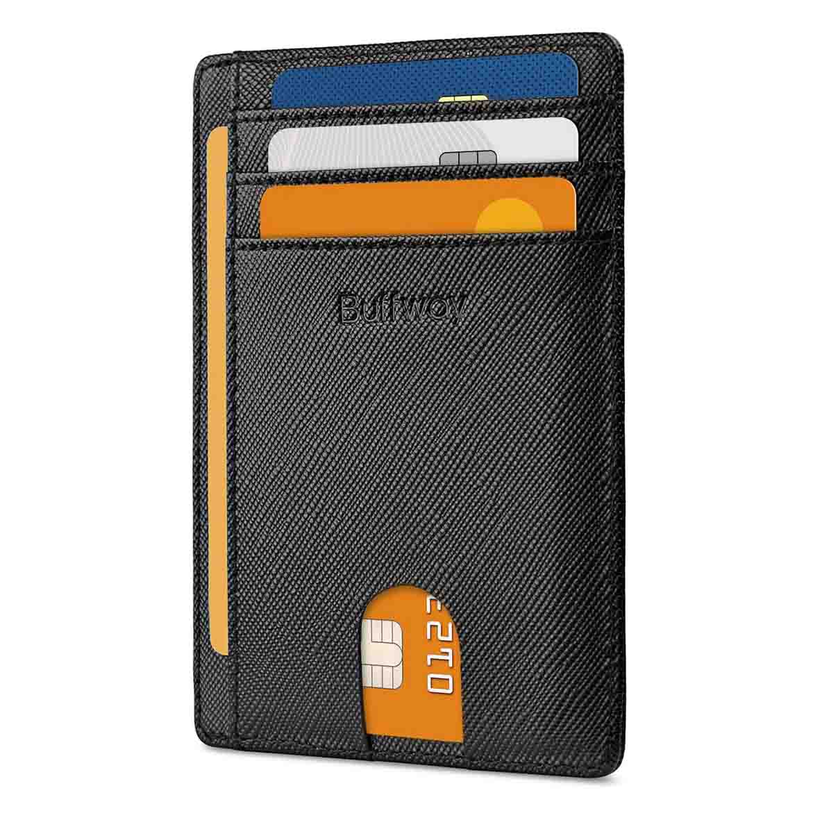 Buffway Slim Minimalist Front Pocket RFID Blocking Leather Wallet with card holders
