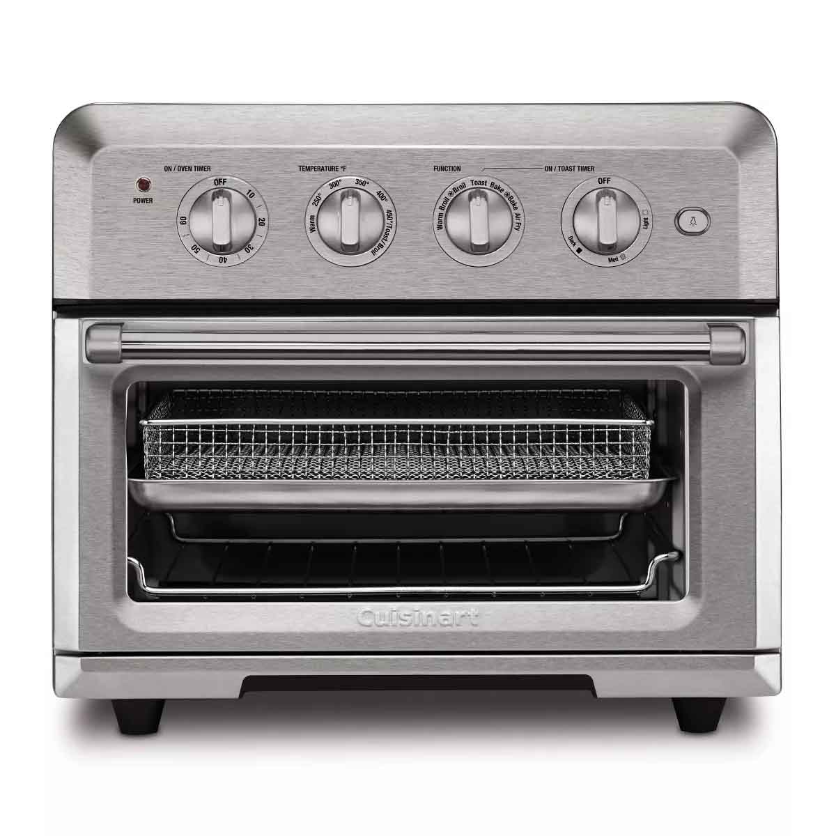 silver stainless steel Cuisinart Air Fryer Toaster Oven with oven rack