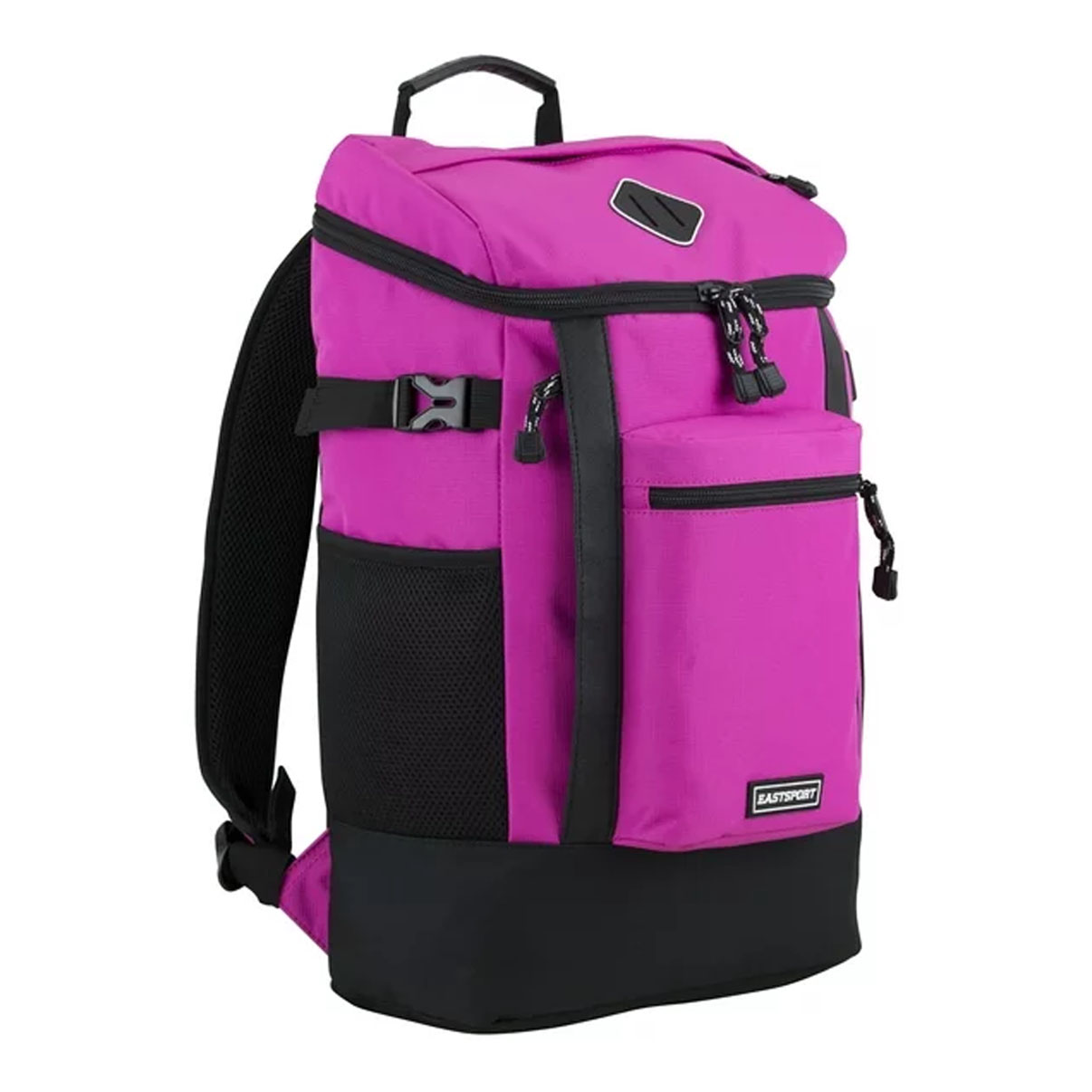 bright fuschia and black Laptop Backpack with adjustable buckle straps 