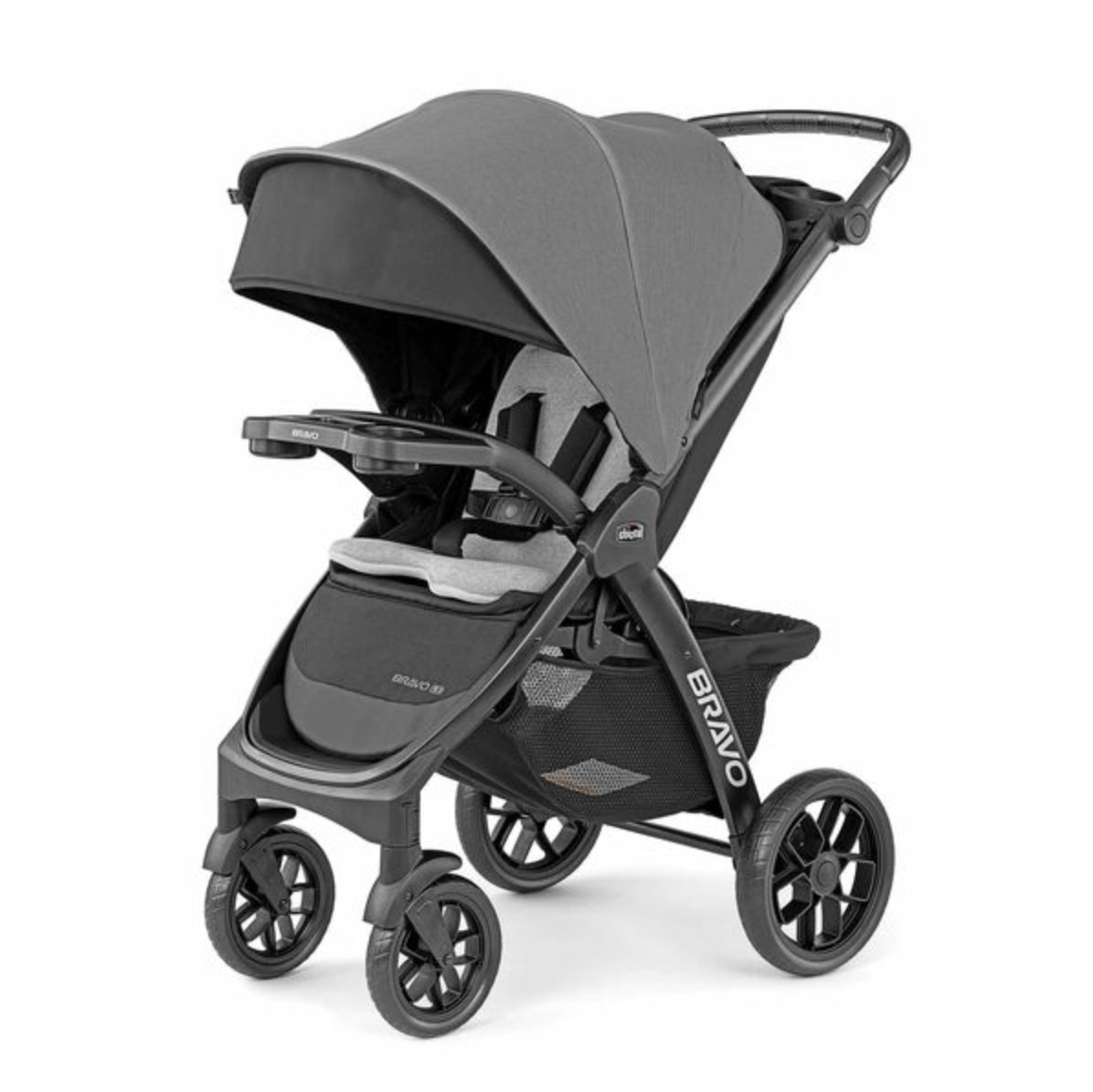 Grey stroller with canopy