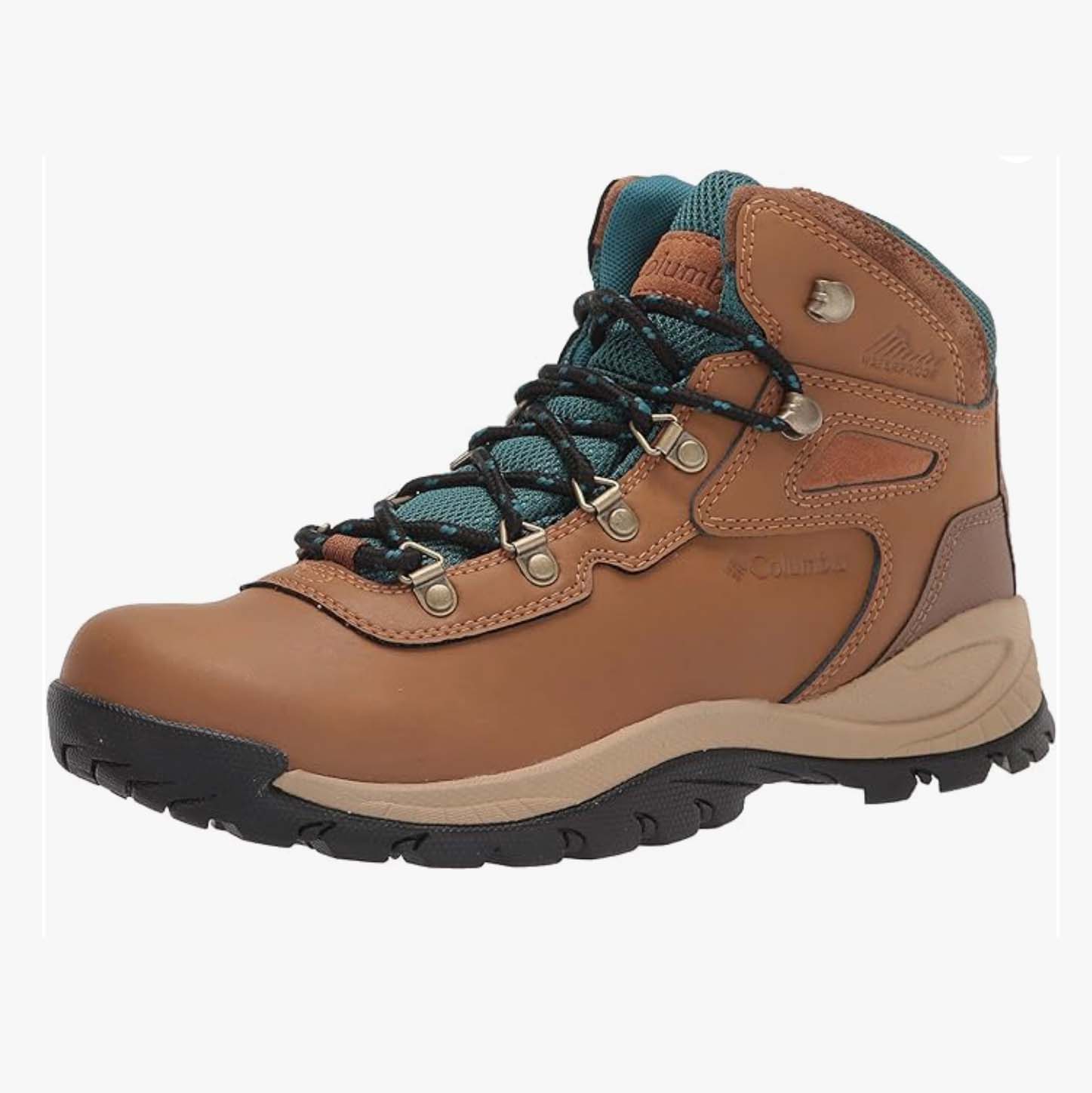 Brown and blue hiking boots