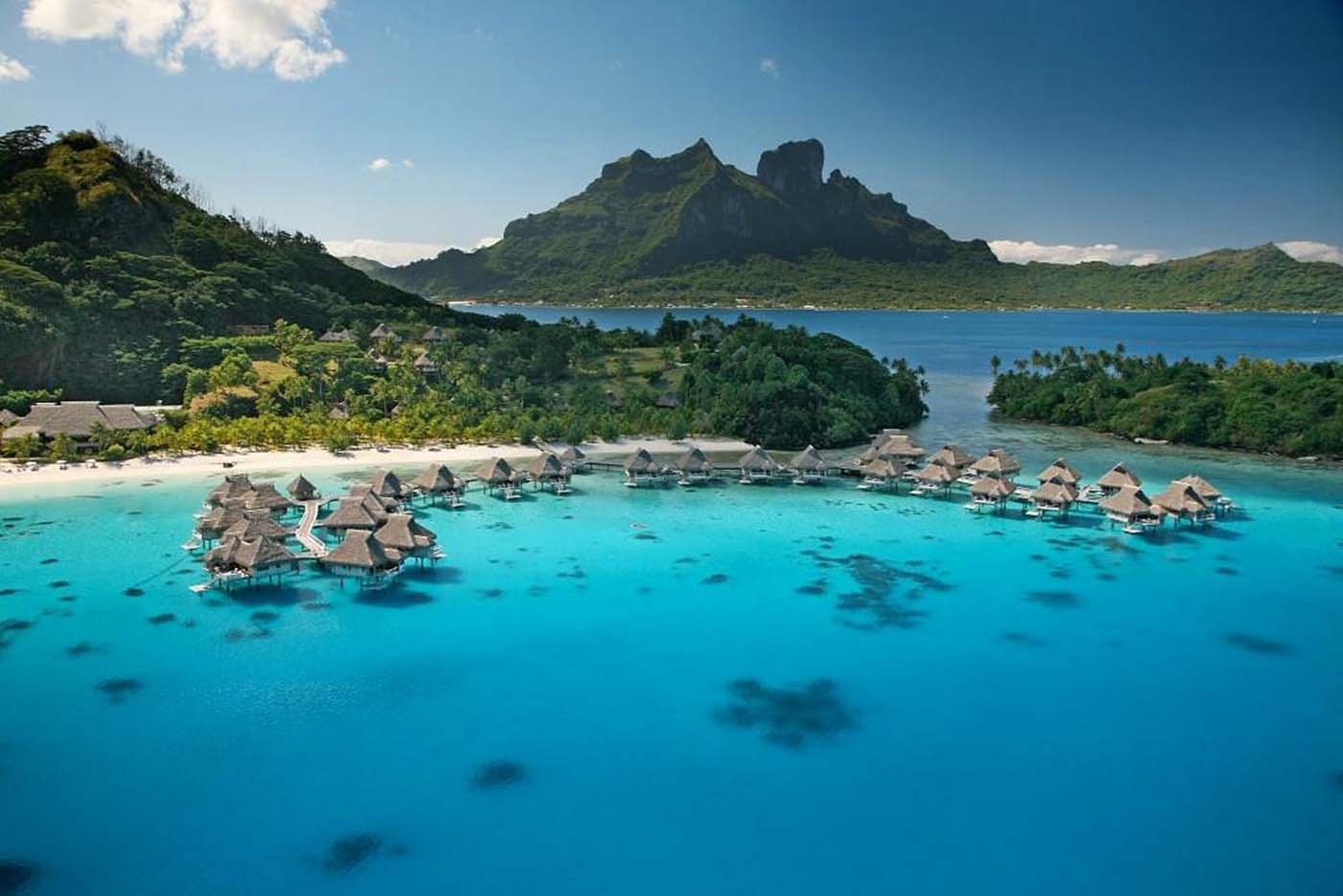 View of resorts in Bora Bora island
