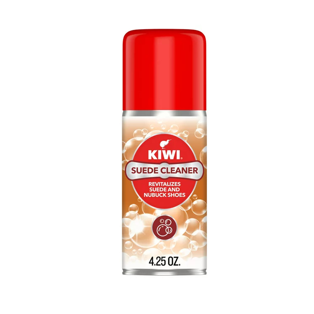 a red bottle of KIWI Suede & Nubuck Cleaner Aerosol Spray