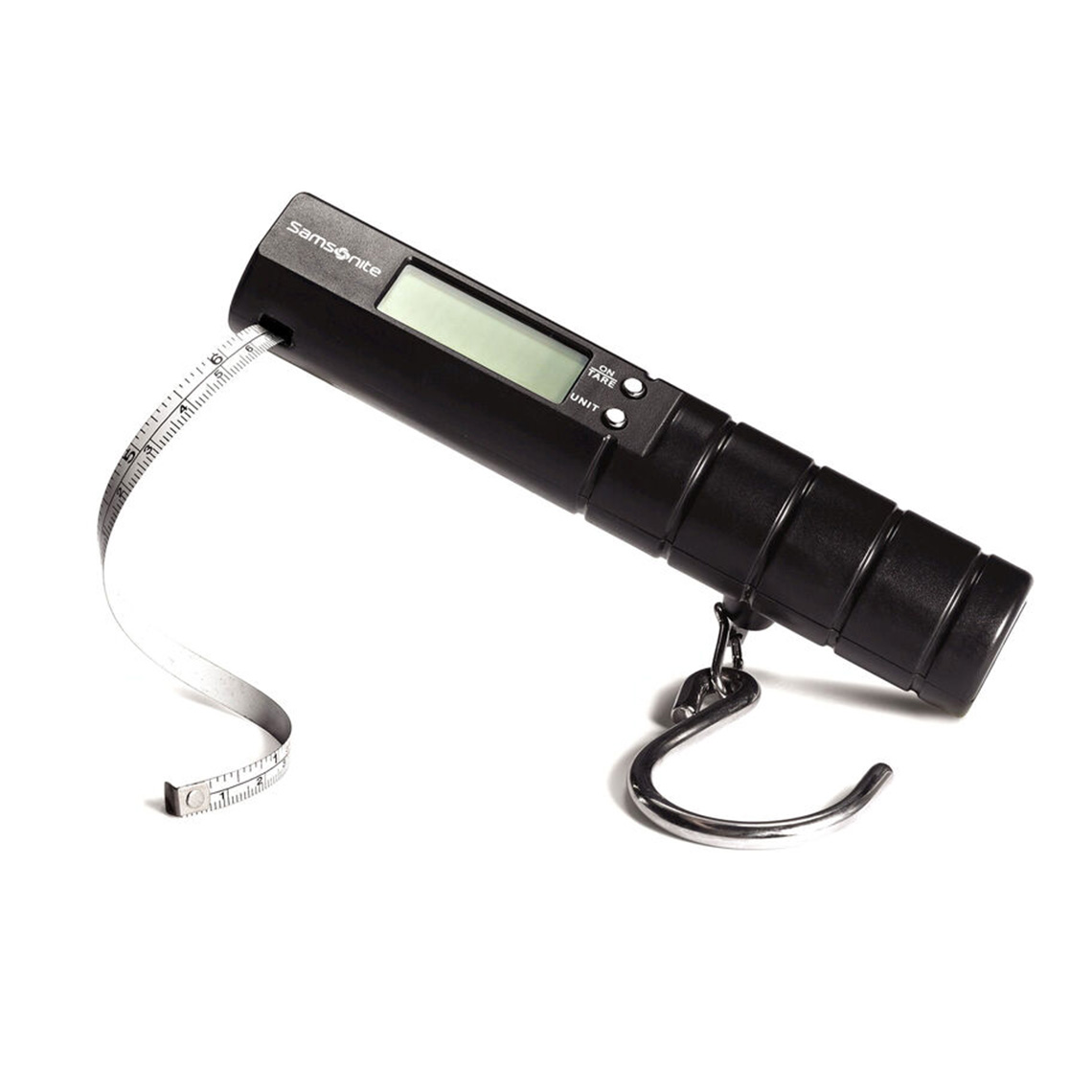 cylinder luggage scale with hook and retractable tape measure