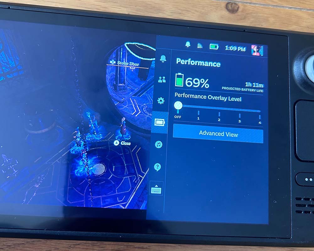 picture showing battery life while playing