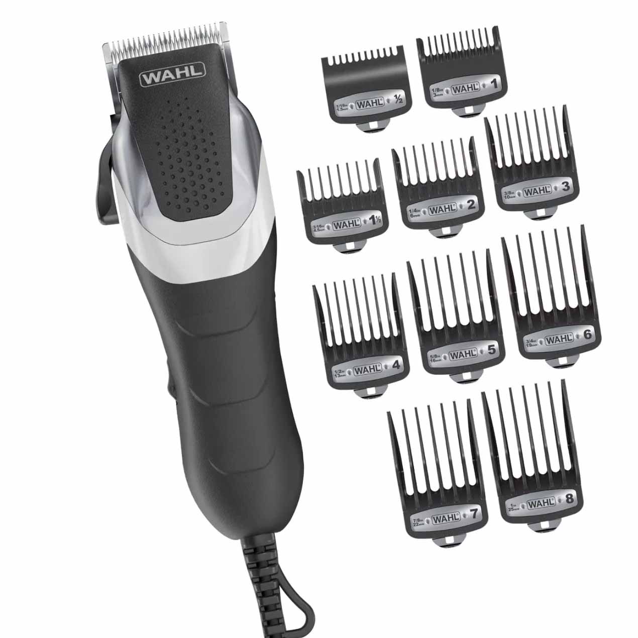 Black Wahl clipper with different trimming heads