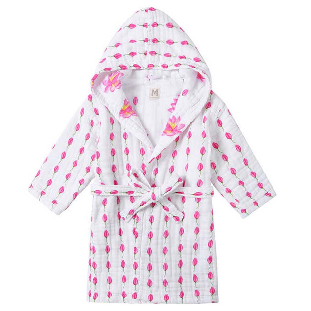 White kids robe with flower prints