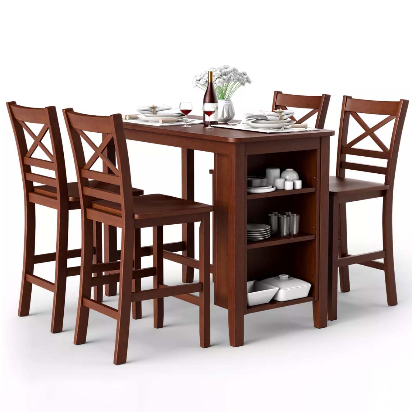 Pub dining table with four chairs in dark wood