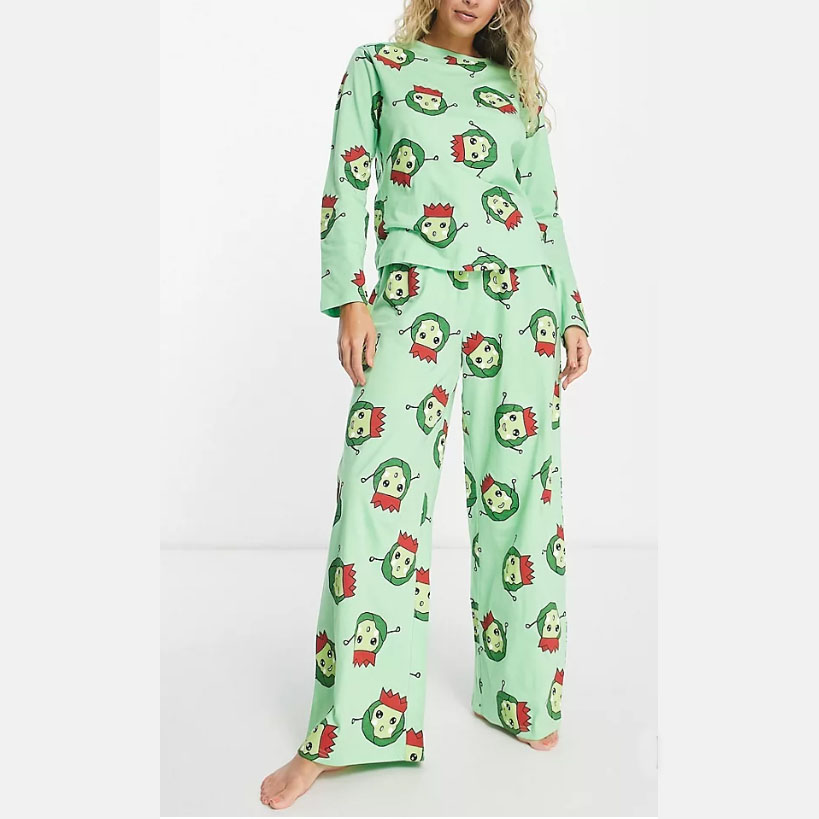 ASOS DESIGN Christmas Brussels Long Sleeve Top & Pants Pajama Set