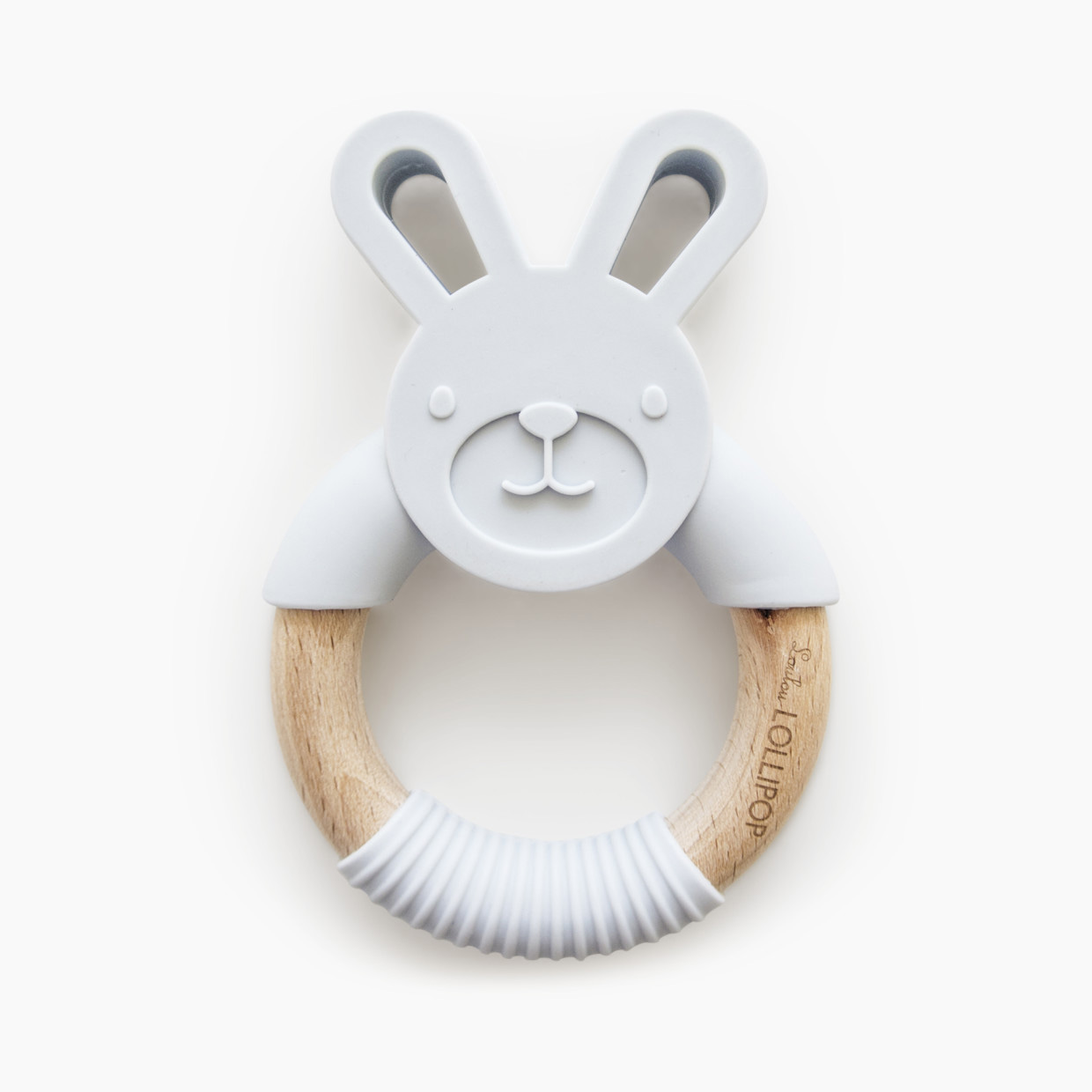 Bunny Silicone and Wood Teething Ring in white 