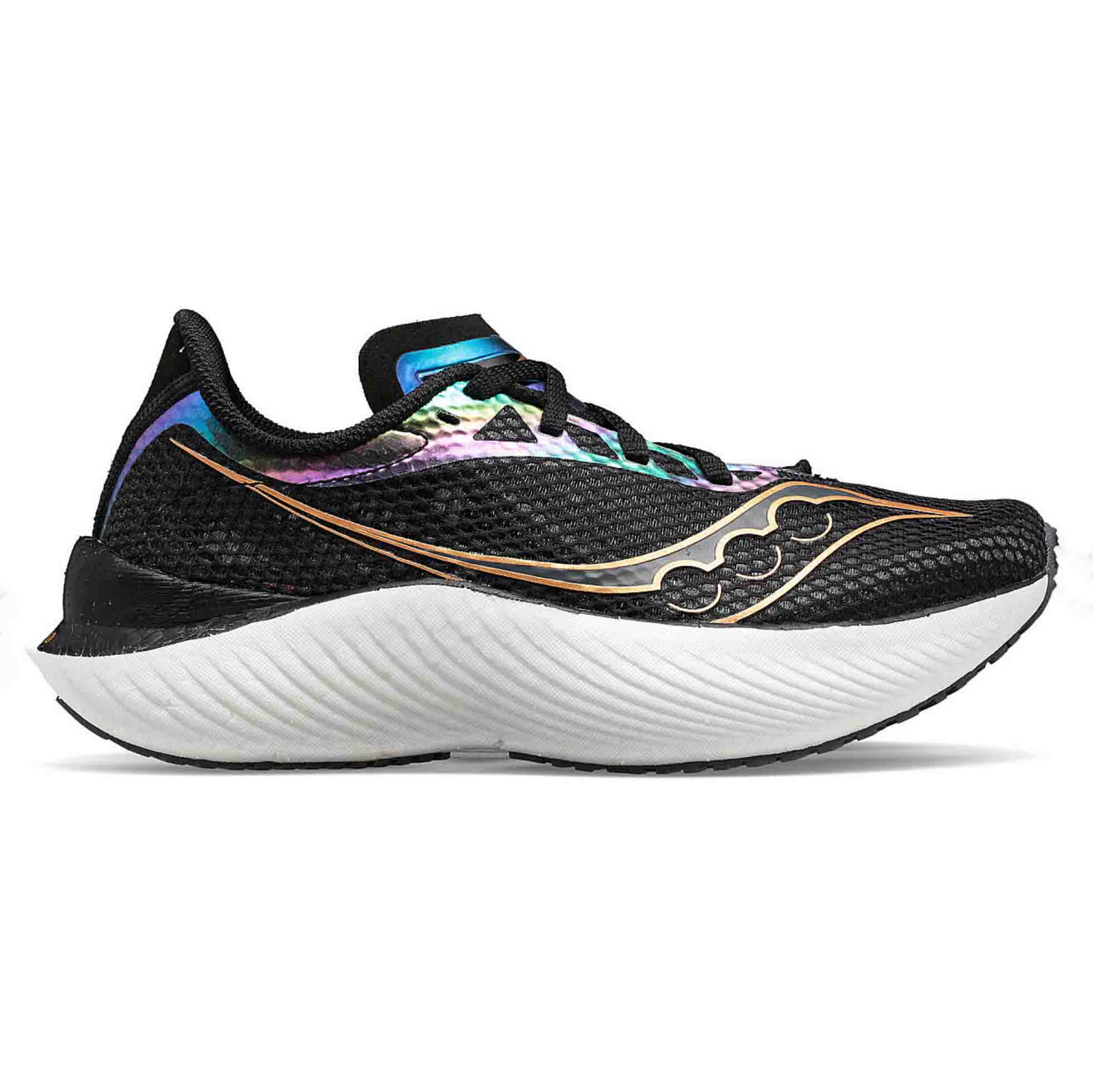 Running shoe in black and hologram colors