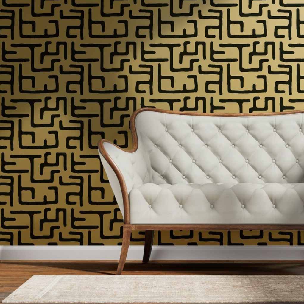 Kuba Reverse in gold and Black Wallpaper