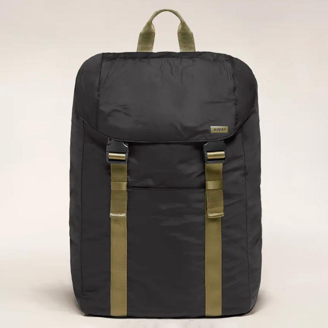 Grey backpack with dark green trims