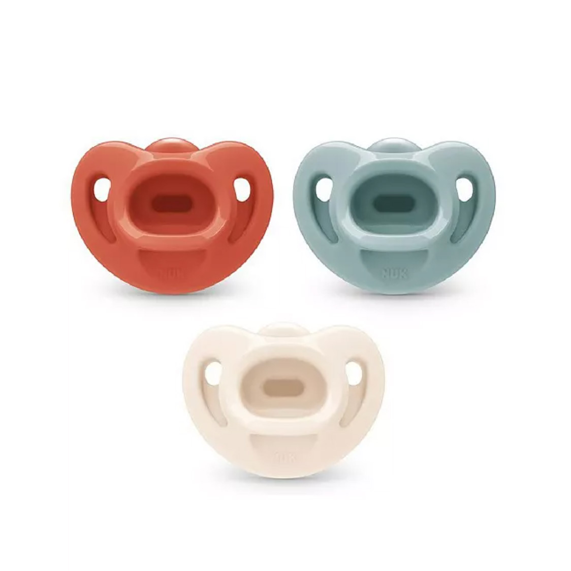 Three colorful pacifiers