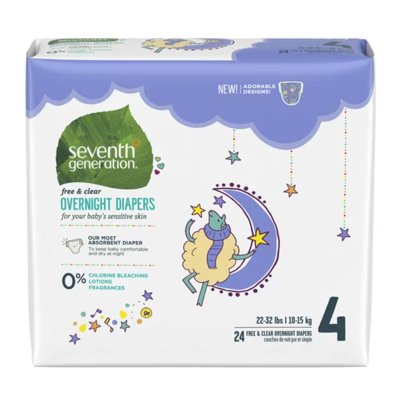 Diapers in white and lavender packaging