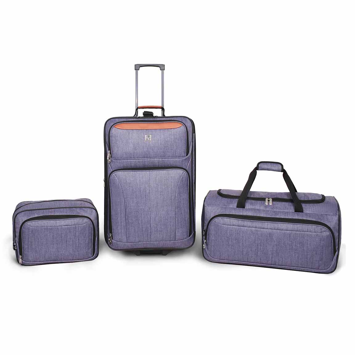 set of three luggage pieces: carry bag, duffel, and suitcase