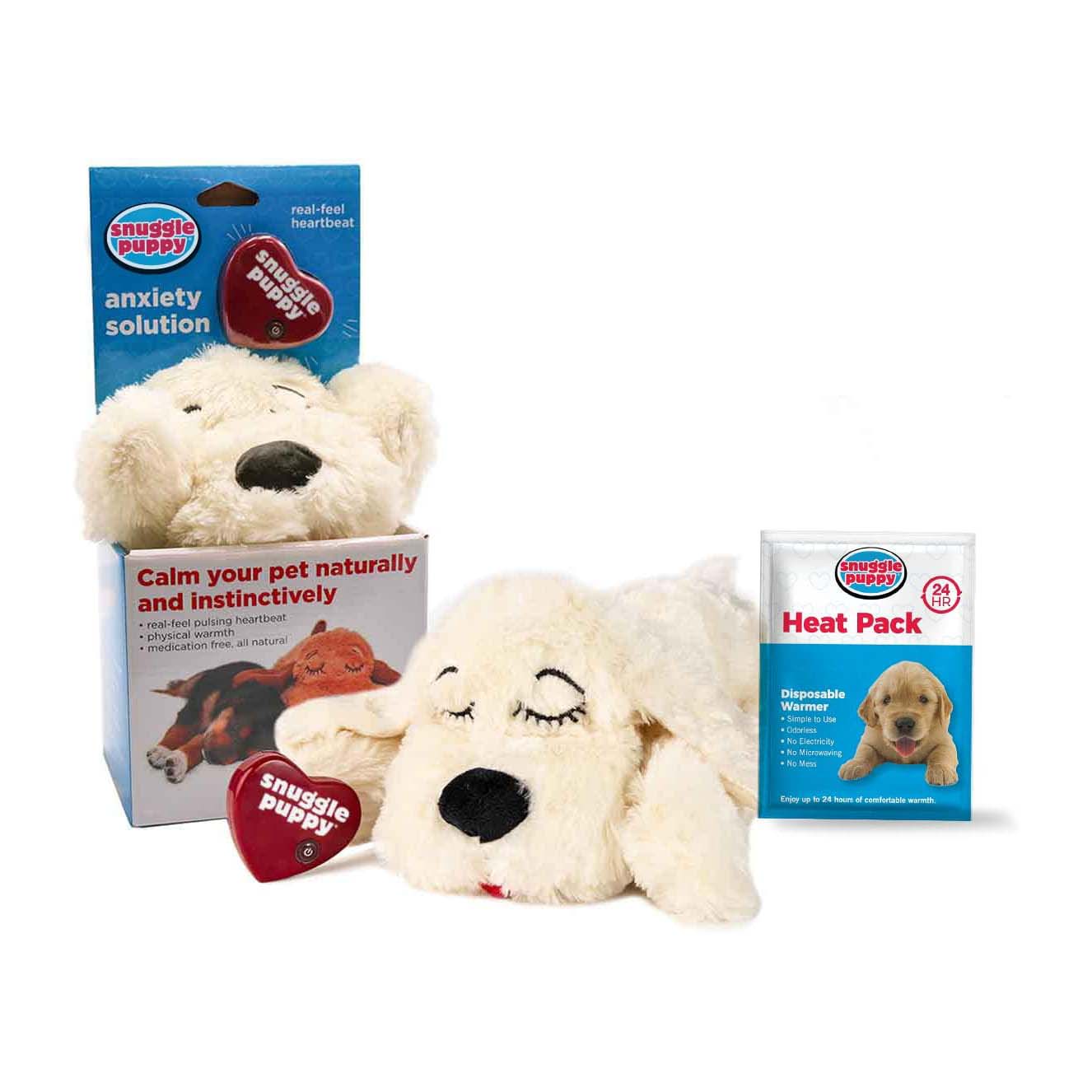 SmartPetLove Snuggle Puppy Heartbeat Stuffed Toy for Dogs in cream with heat pack