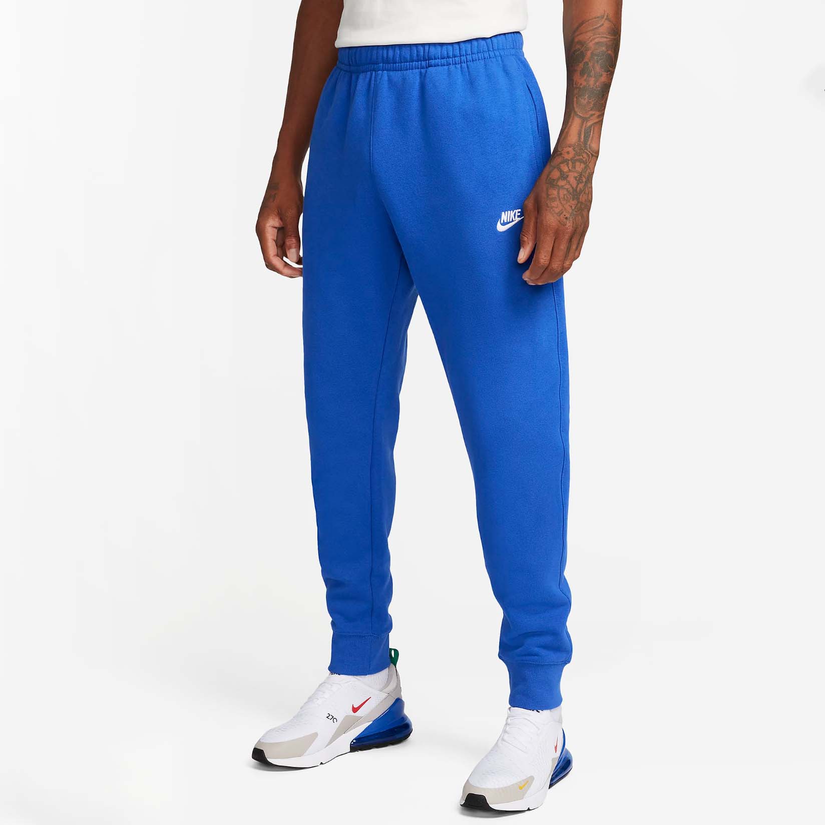 Men wearing bright blue sweatpants