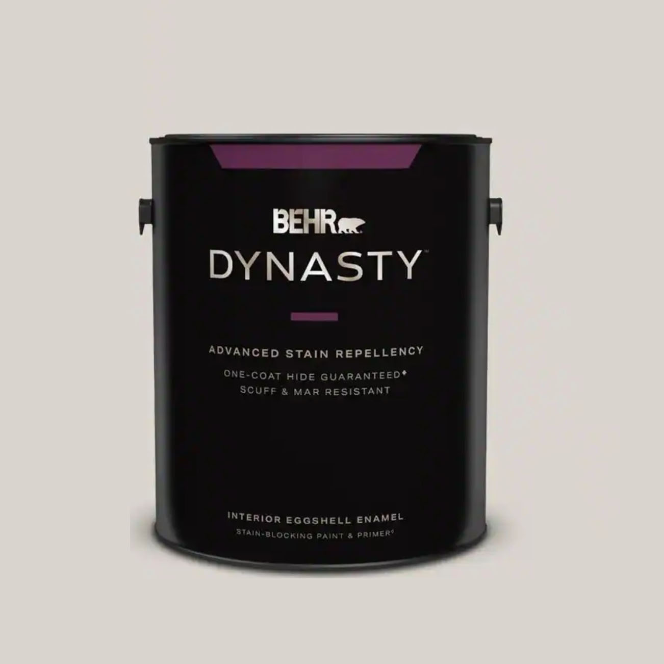 tub of BEHR DYNASTY Dove One-Coat Hide Eggshell Paint & Primer in Dove