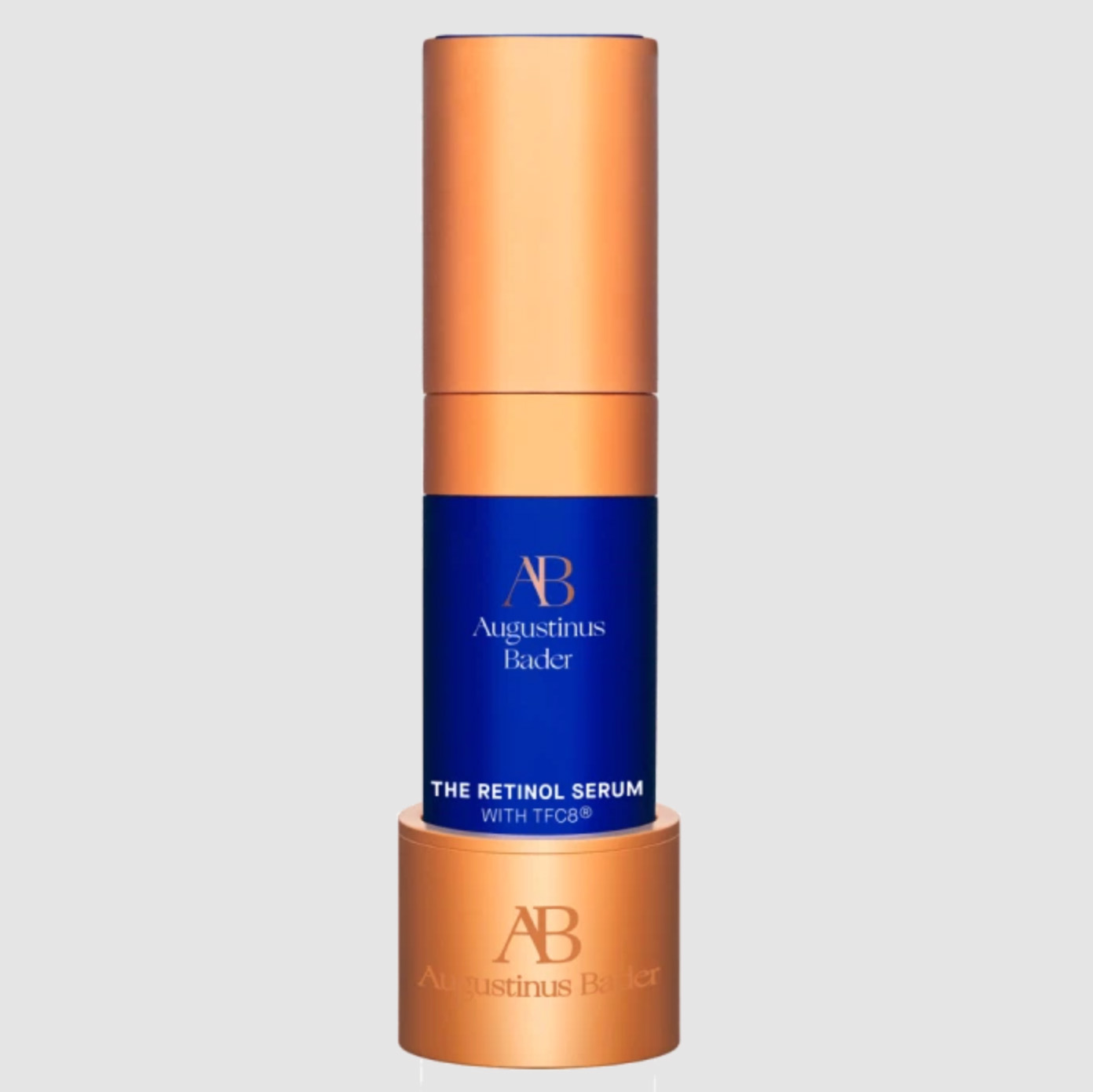 The Retinol Serum in blue and gold bottle