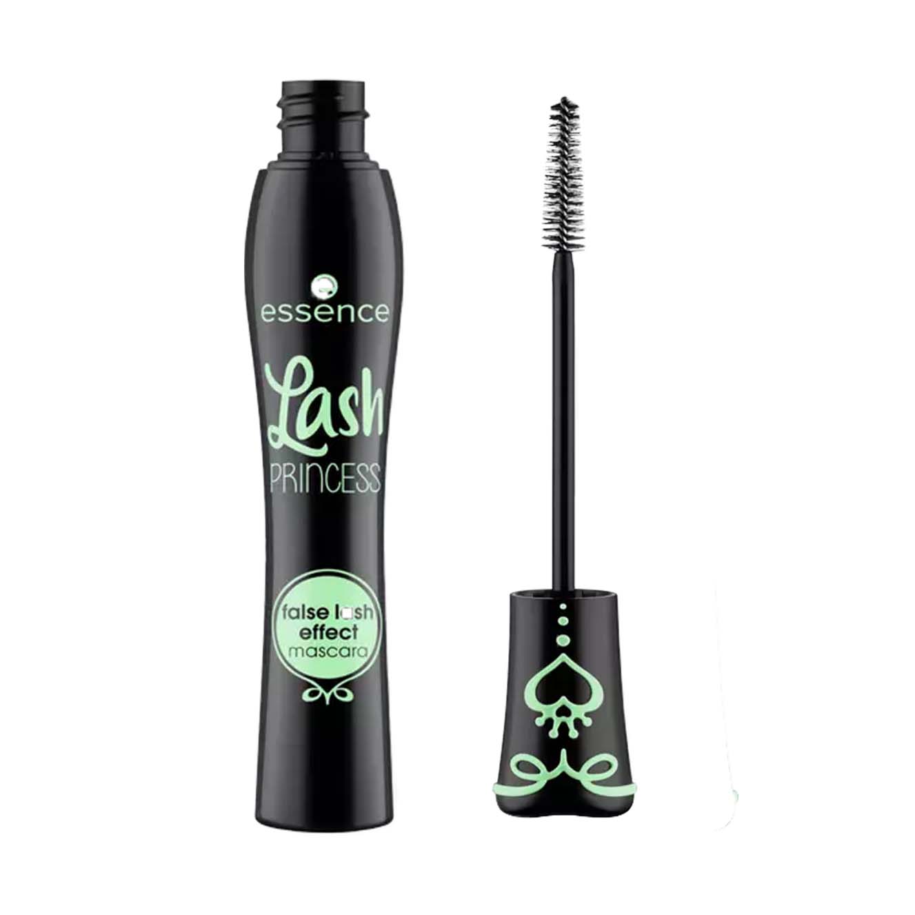 Essence Lash Princess False Lash Effect Waterproof Mascara in black tube with bright green illustrations