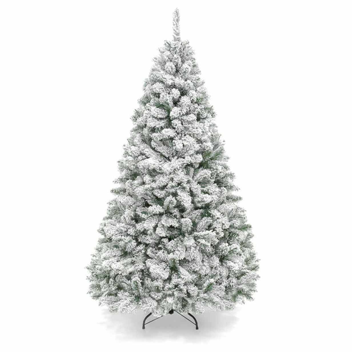 4.5ft snow flocked Christmas tree with a hinged branches and a black metal stand 