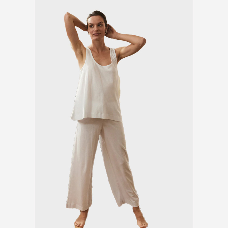 Model wearing Pointelle Pajama Pants Set in White