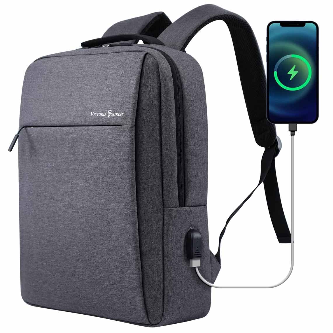 grey laptop backpack with charger