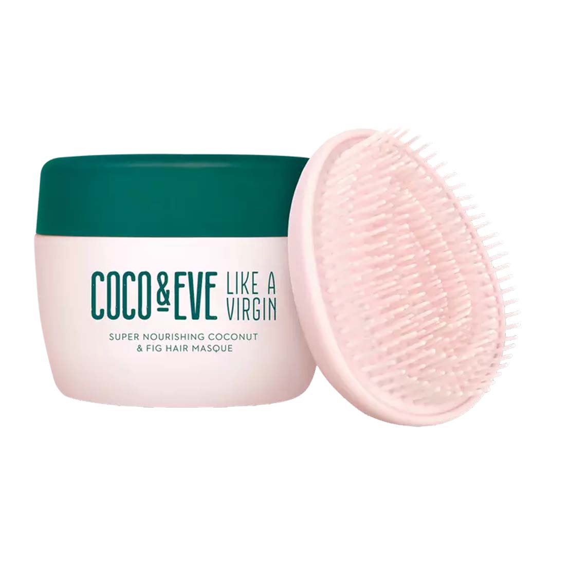 Coco & Eve Like a Virgin Hair Masque in pink and green container with brush