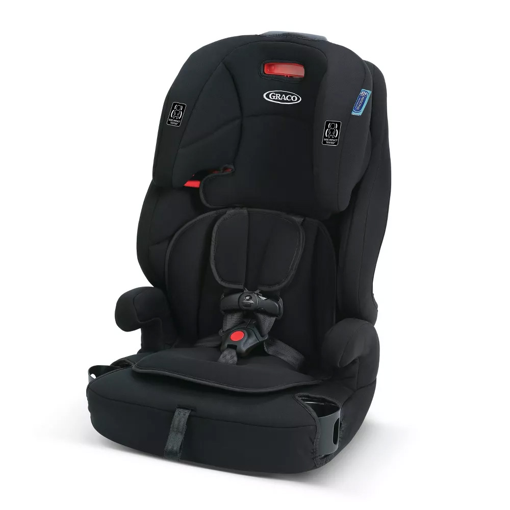 front facing Graco Tranzitions 3-in-1 Harness Booster Car Seat in black 