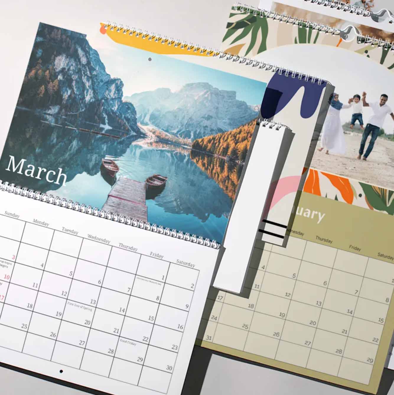 stacks of printed calendars