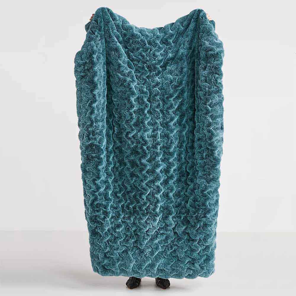 Luxe Faux Fur Throw Blanket in turqouise