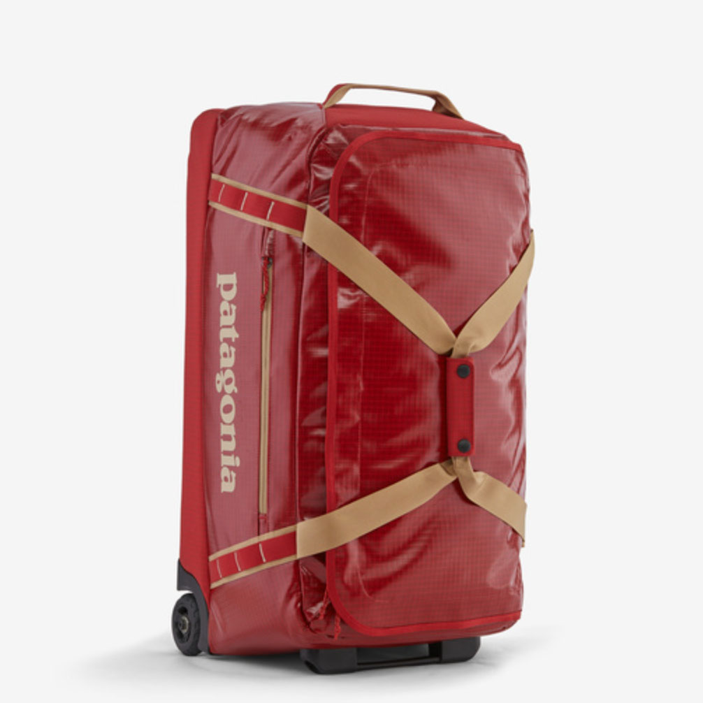 Red duffle bag with wheels