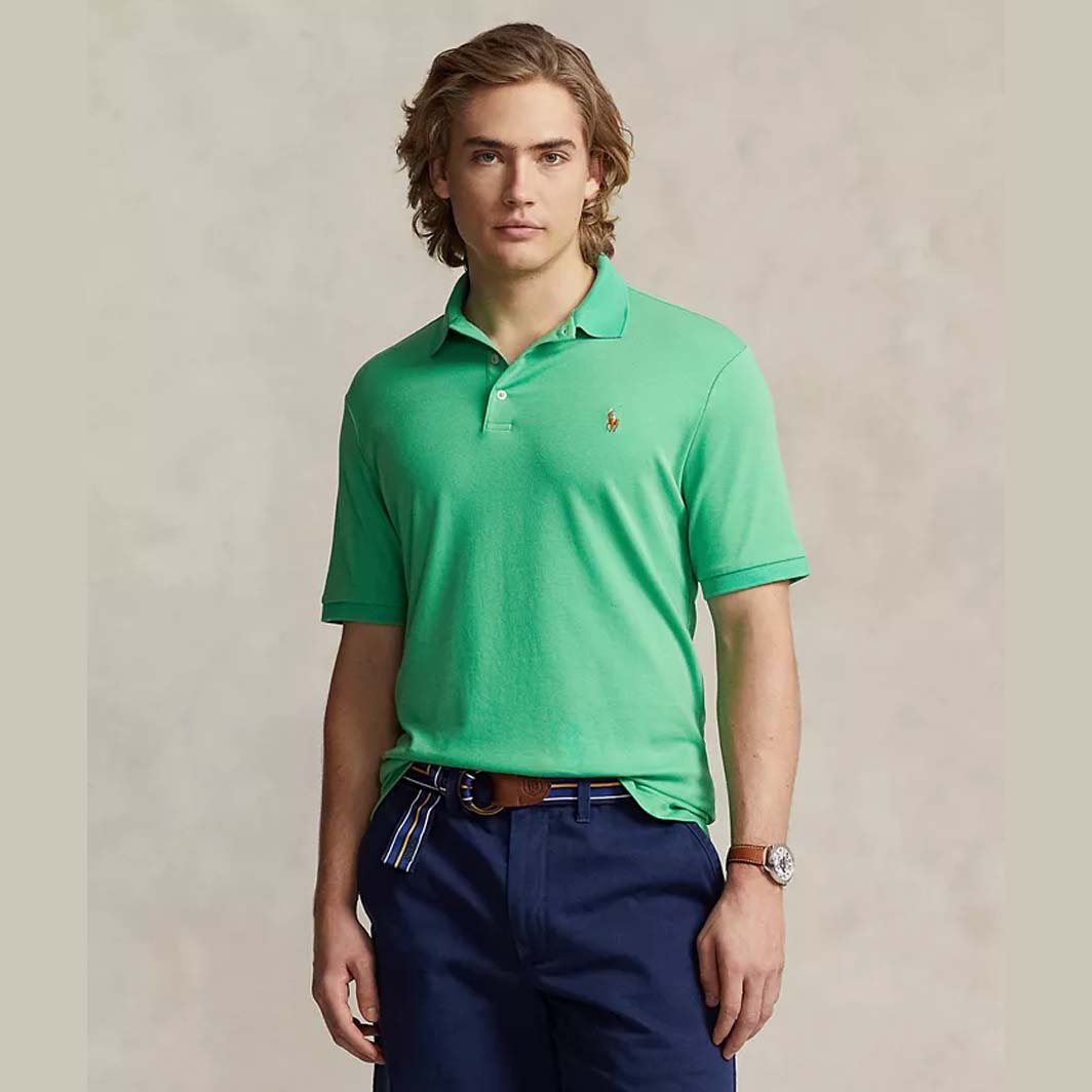 model wearing Polo Ralph Lauren Men's Classic Fit Soft Cotton Polo in green