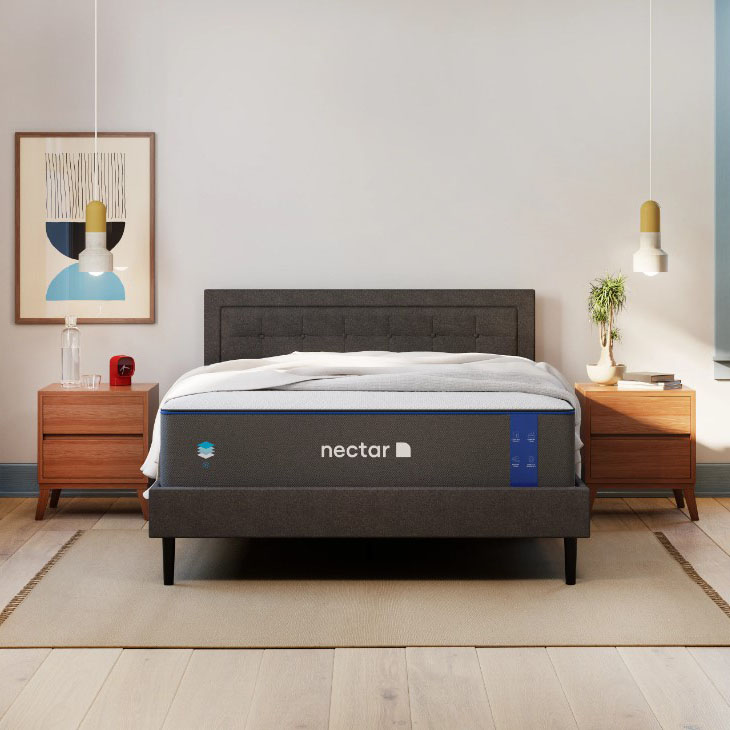 Grey mattress in bedroom setting