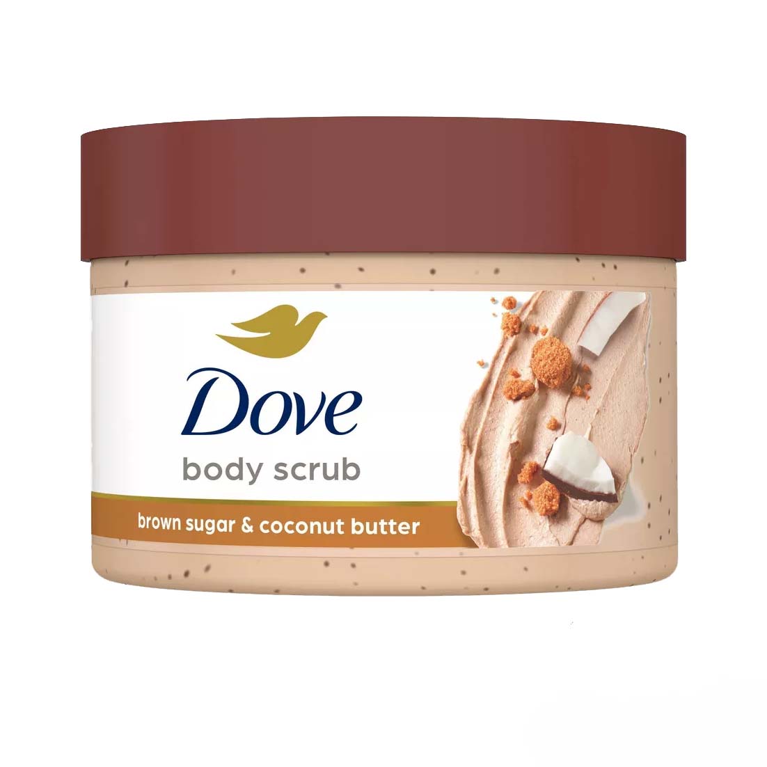 Dove Brown Sugar & Coconut Butter Exfoliating Body Scrub in a brown tub