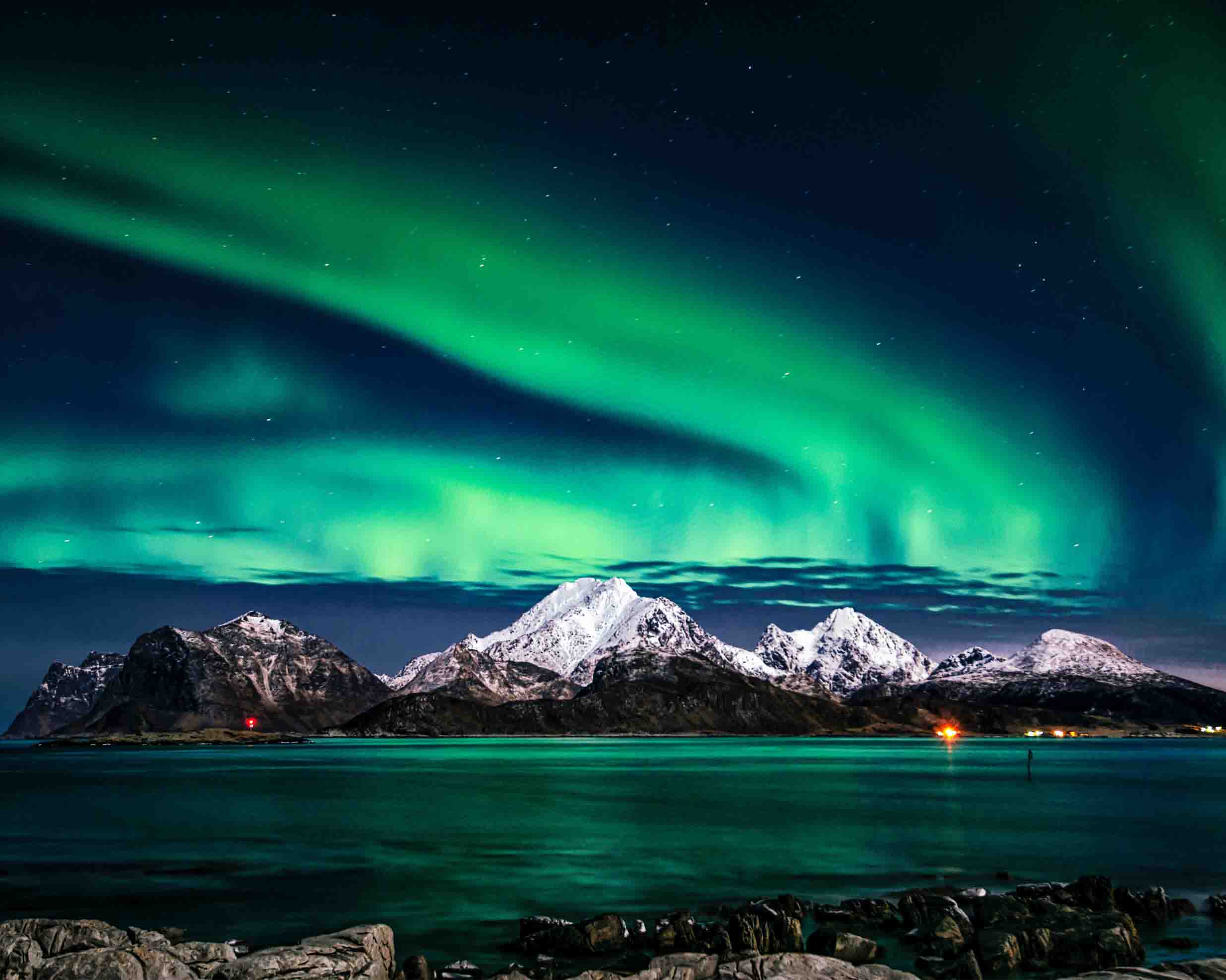a wide shot of the Aurora Borealis in Iceland