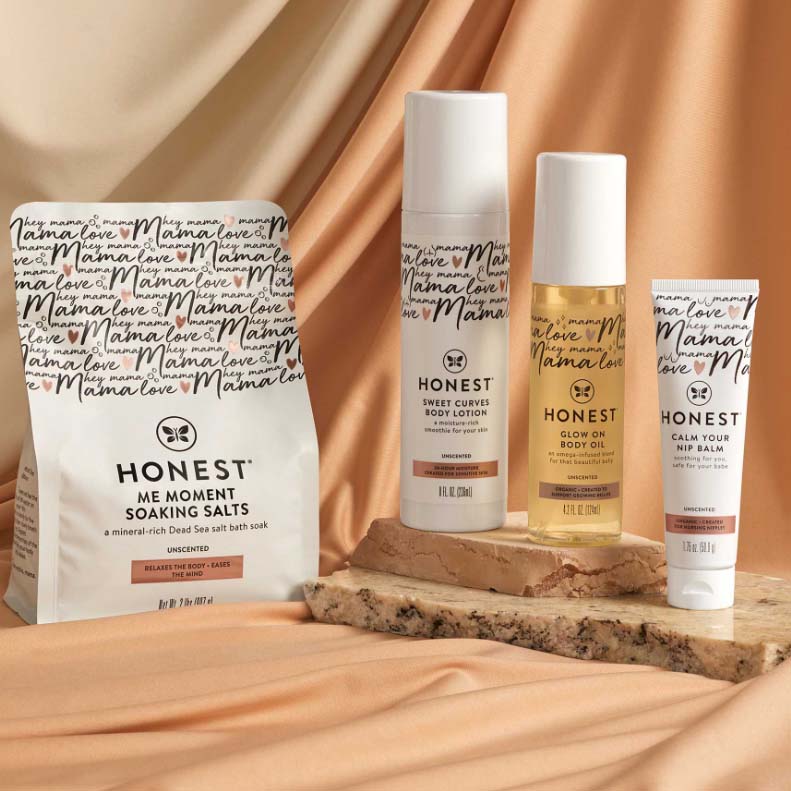 Honest Mama Beyond The Bump Kit products against a brown background
