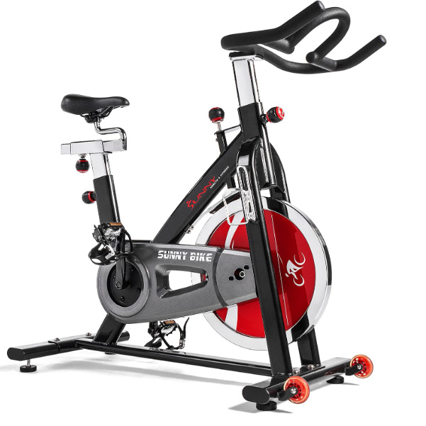 Silver, black and red Sunny Health & Fitness Indoor Stationary Cycling Exercise Bike