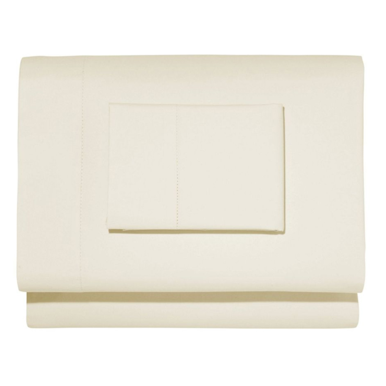 Top view of folded cream-colored bedsheet