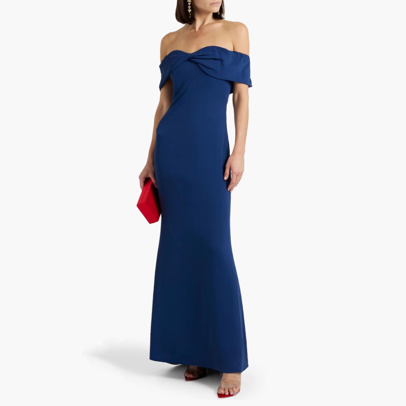 Blue off-shoulder evening gown