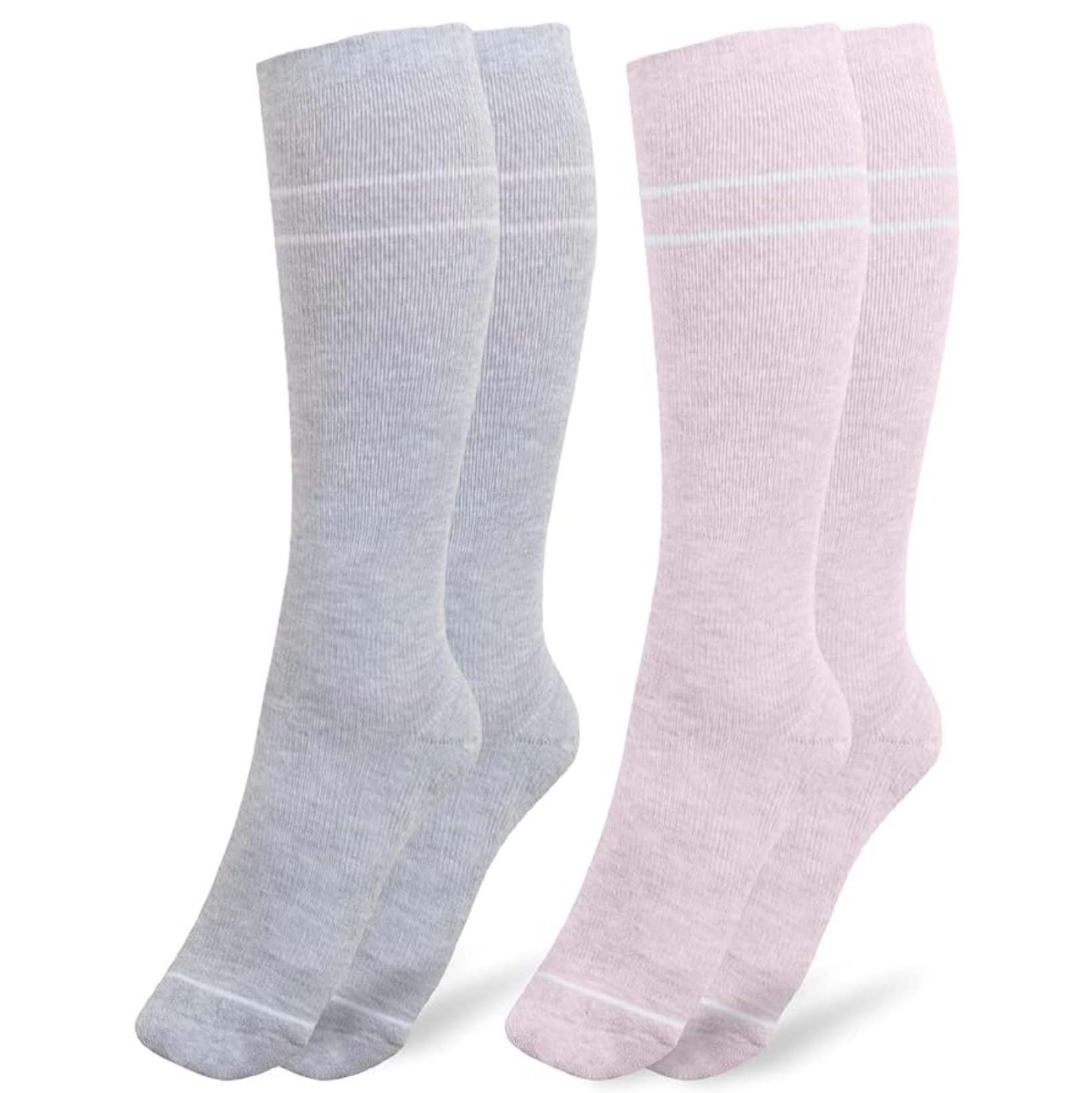 2 pairs of Grey and pink knee-high socks