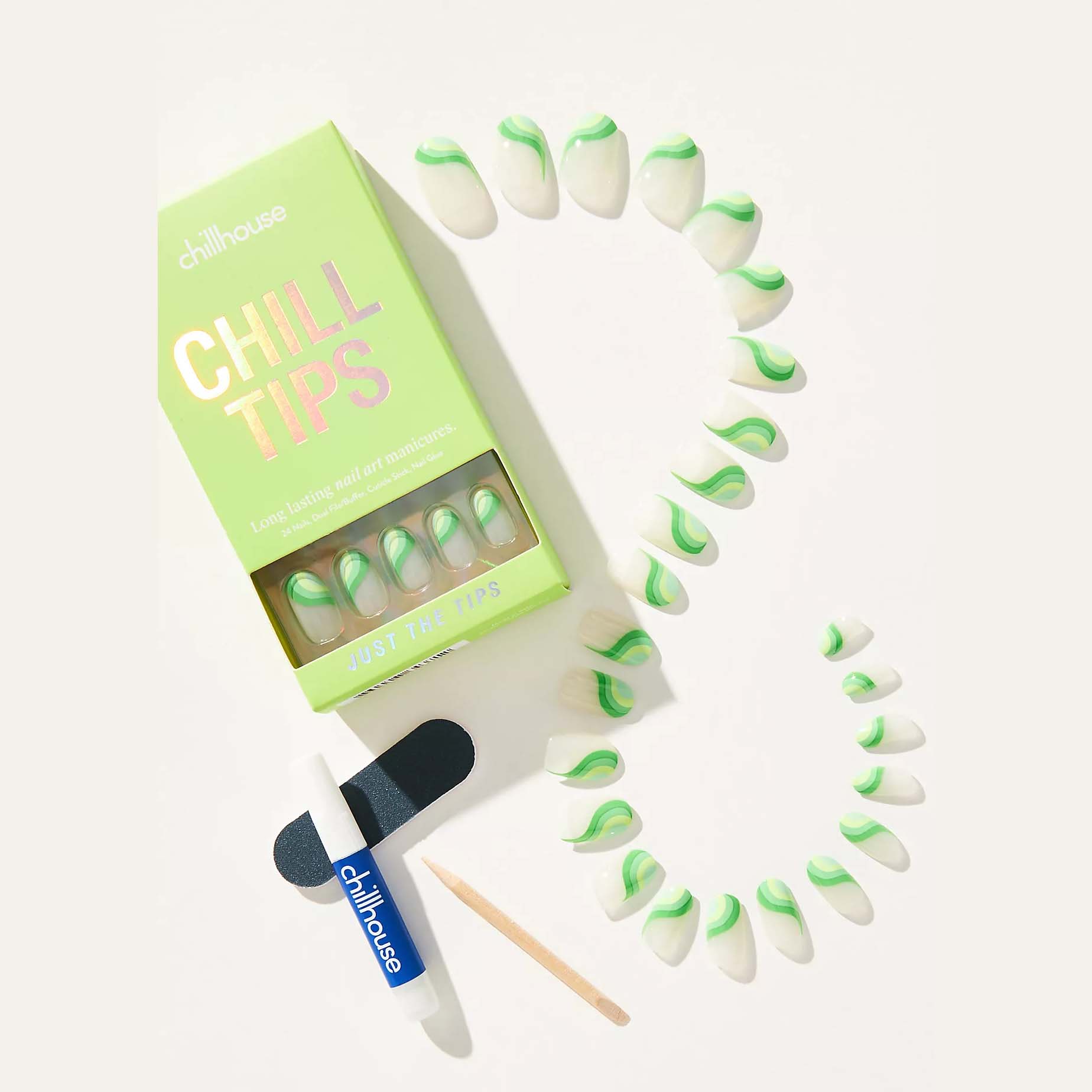 Chillhouse Chill Tips Press-On Nail Set with green ombre nails