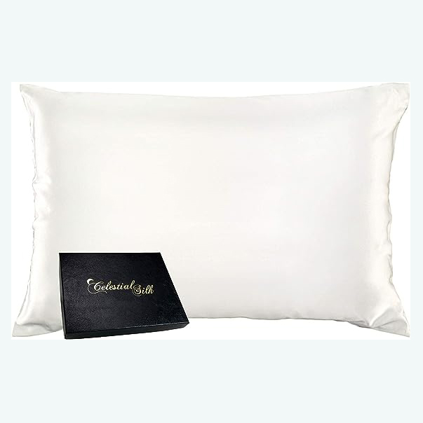 White Celestial Silk 100% Silk Pillowcase with black packaging box