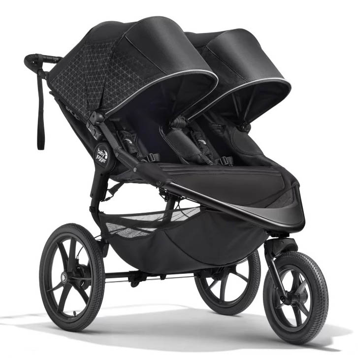 Three-wheeled double strollers for joggers