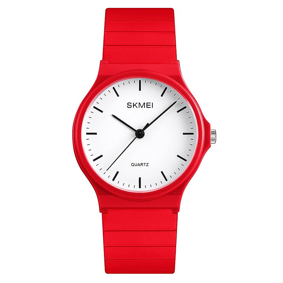 red rubber watch with white dial