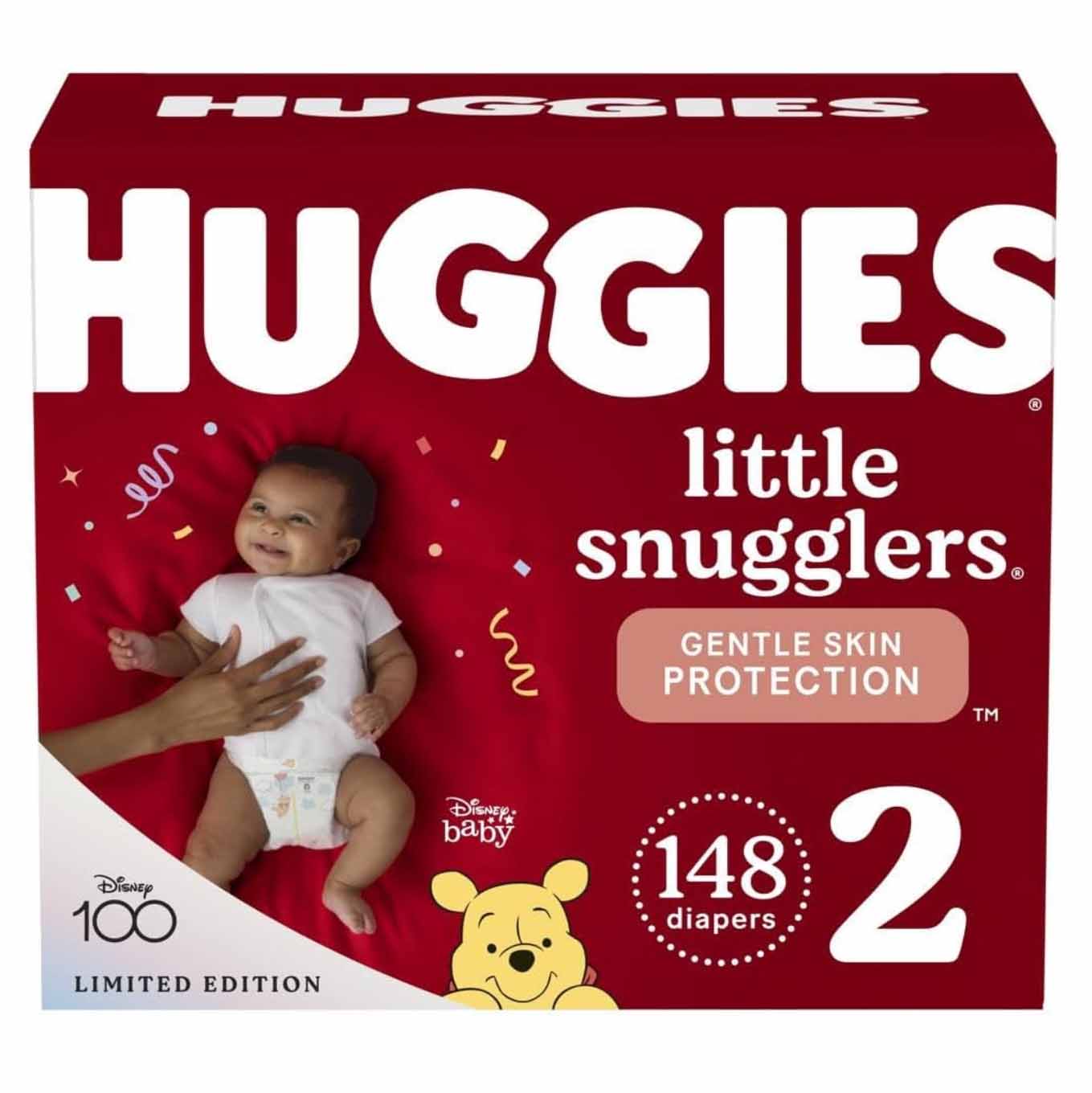 Diapers in red box packaging